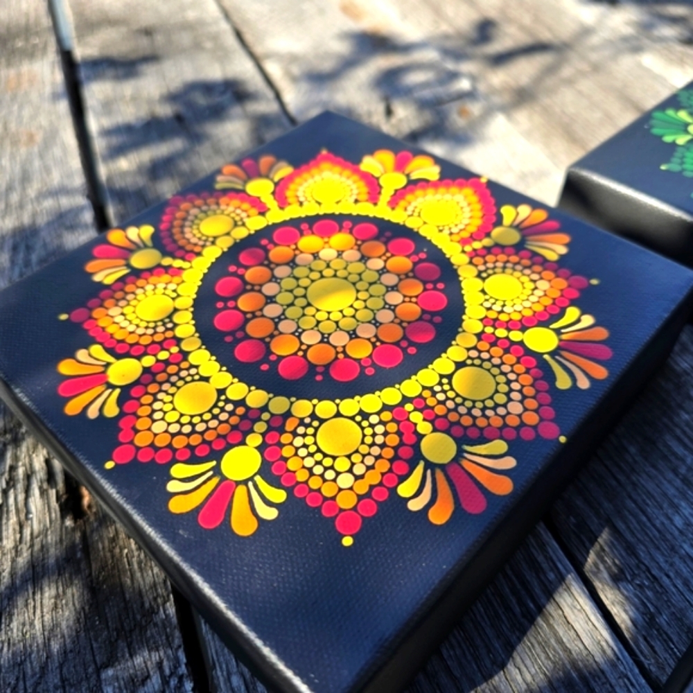 Original Art Mandala Canvas Hand Painted Boho Hippie Eclectic Aesthetic DotArt - Picture 5 of 9